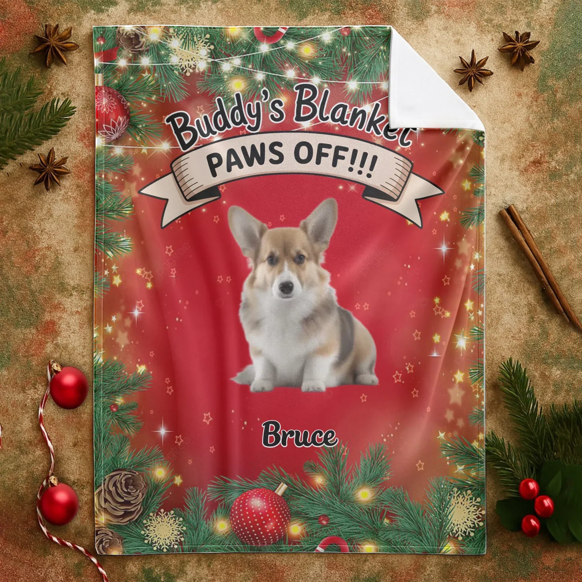 Personalized Blankets PAWS OFF!!! Buddy's Blanket - Personalized Dog Photo Christmas Custom Blanket