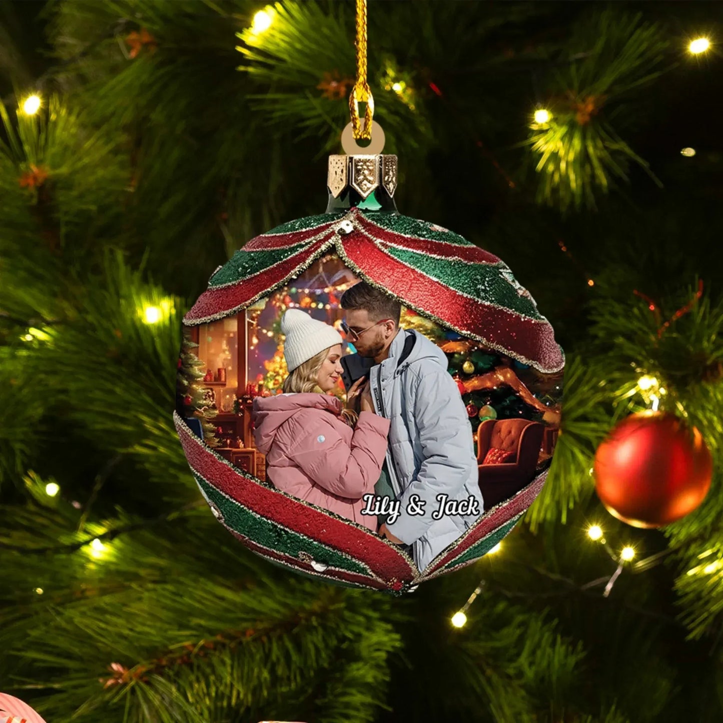 Wrapped Up In Holiday Love - Personalized Photo Acrylic Ornament