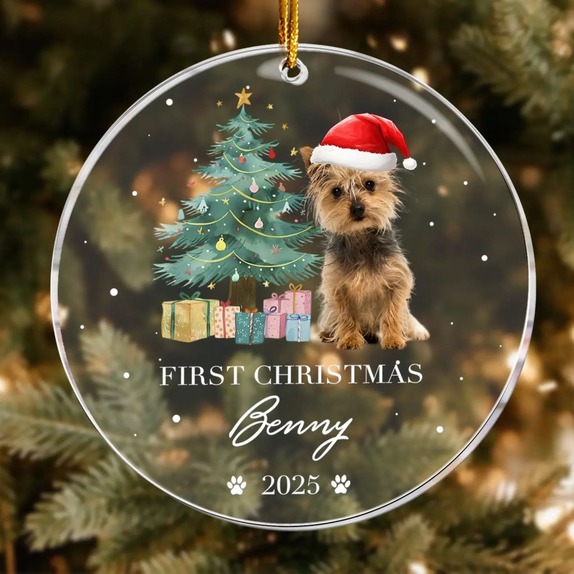 Personalized Ornaments Dog’s First Christmas, Puppy’s 1st Christmas - Personalized Dog Photo Ornament