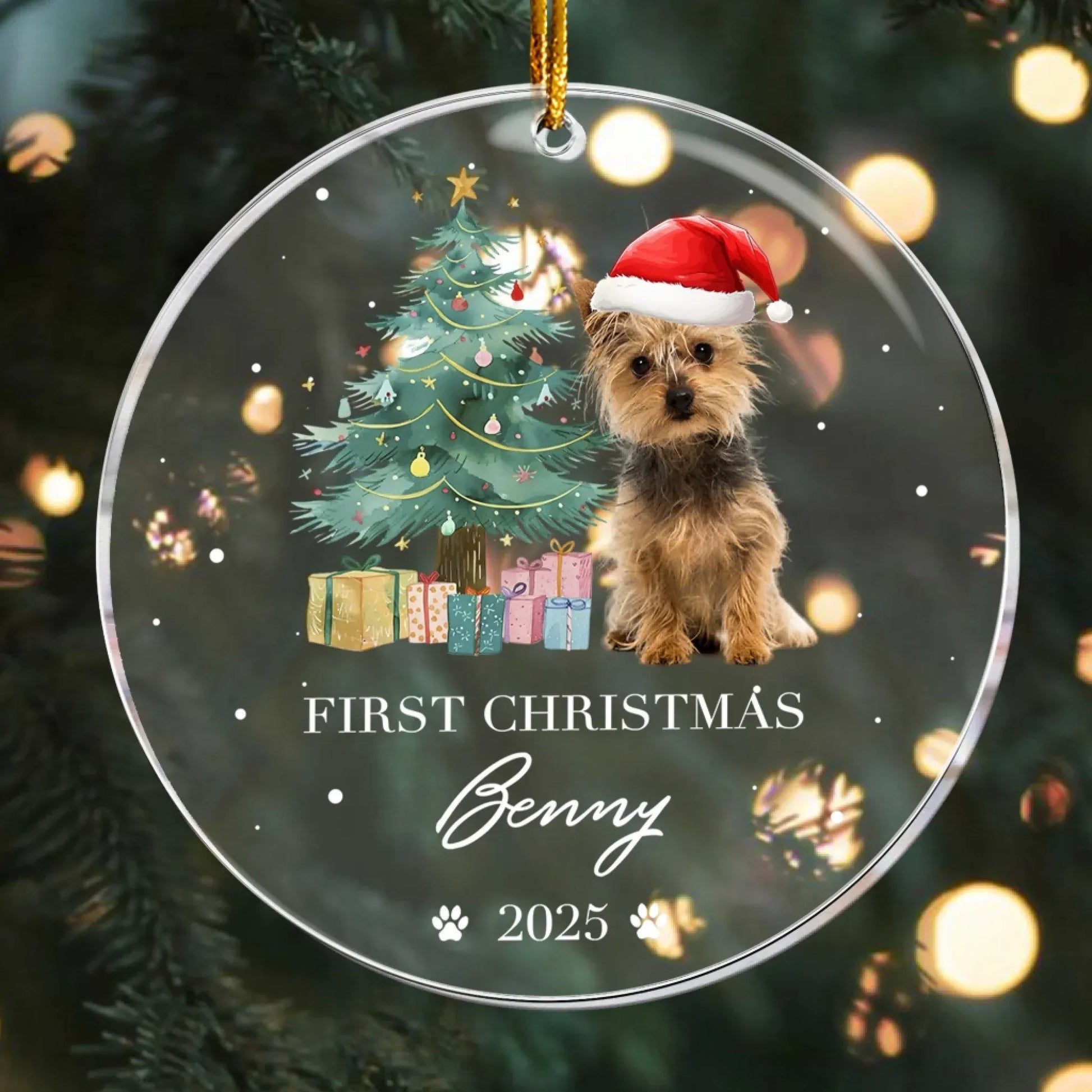 Personalized Ornaments Dog’s First Christmas, Puppy’s 1st Christmas - Personalized Dog Photo Ornament