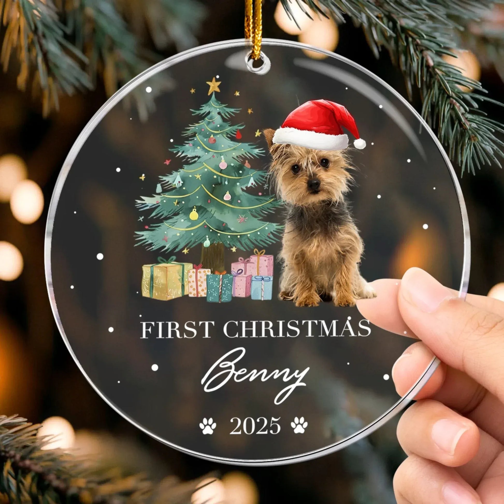 Personalized Ornaments Dog’s First Christmas, Puppy’s 1st Christmas - Personalized Dog Photo Ornament
