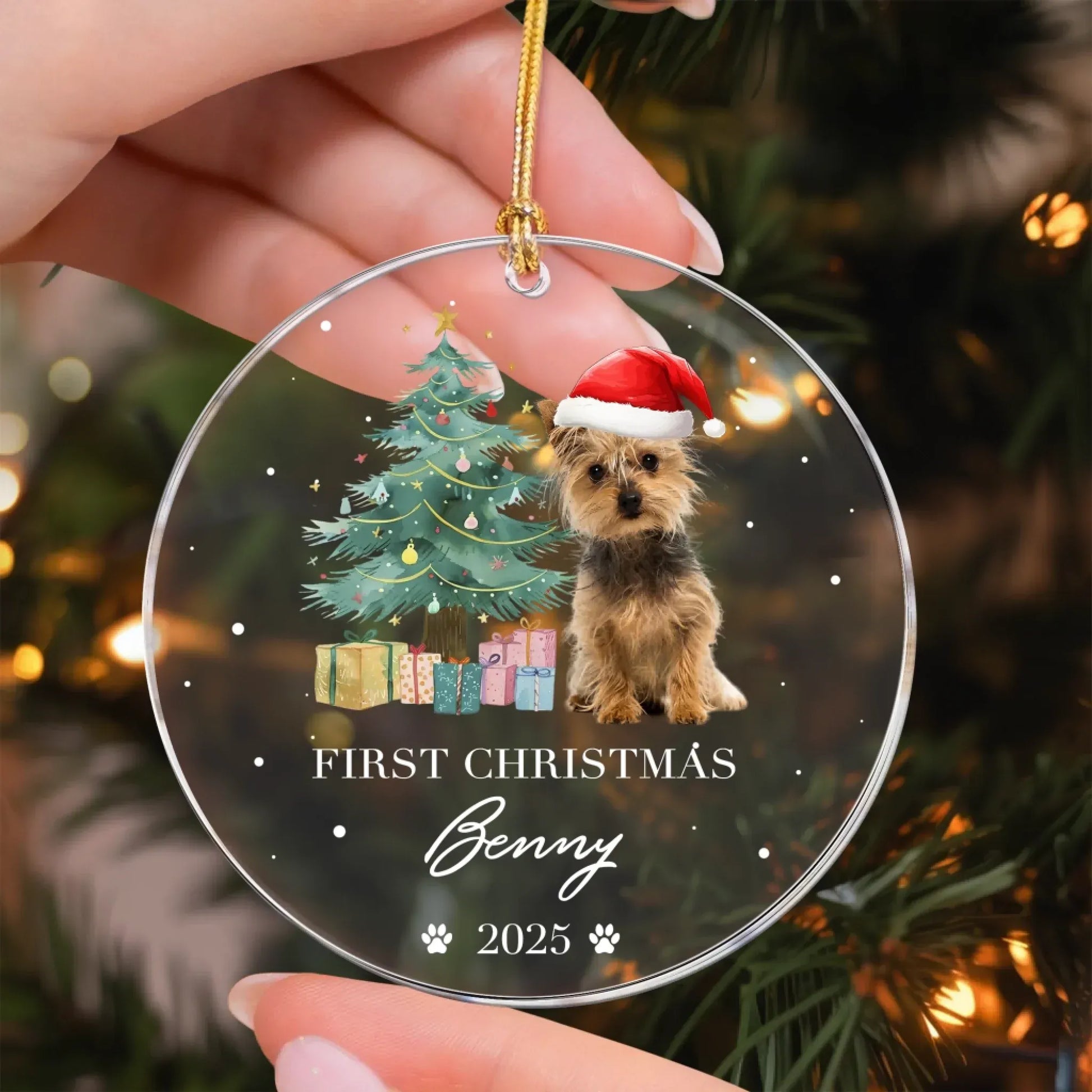 Personalized Ornaments Dog’s First Christmas, Puppy’s 1st Christmas - Personalized Dog Photo Ornament