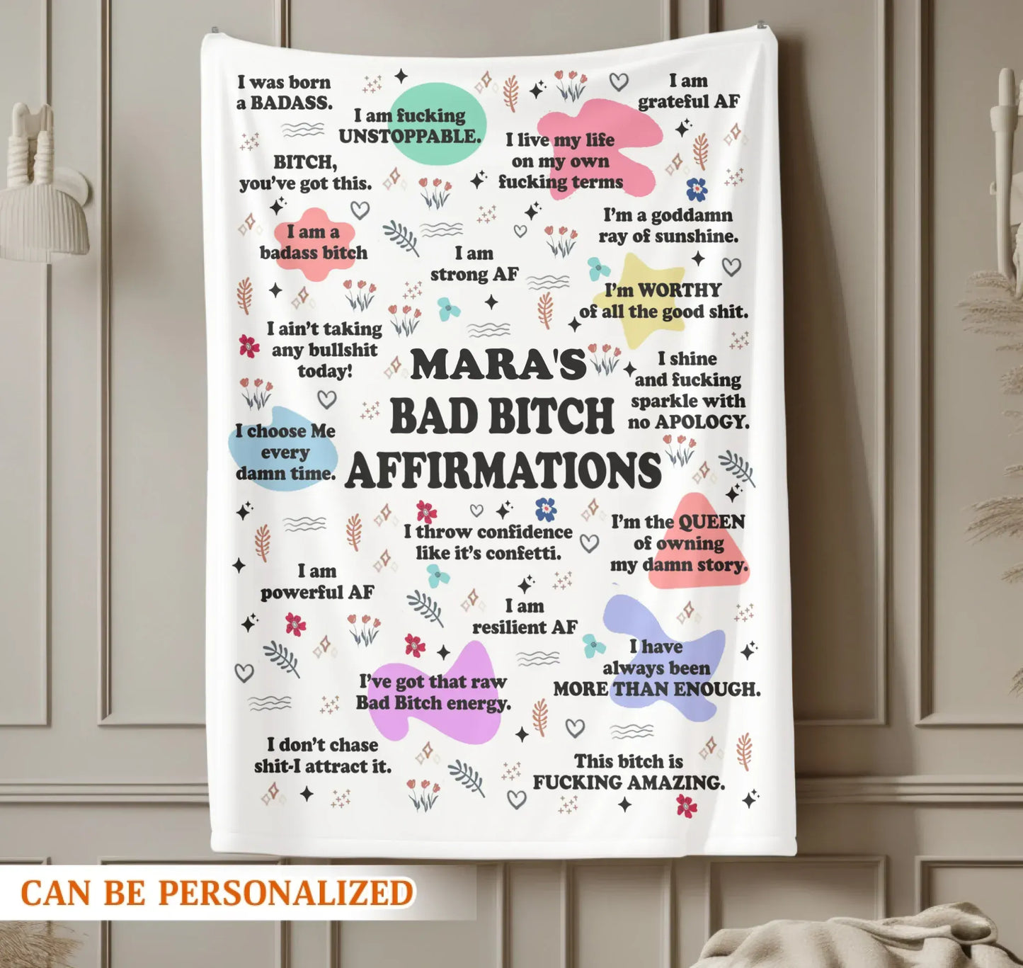 Personalized Blankets Bad Bitch Affirmations - Personalized Funny & Empowering Blanket