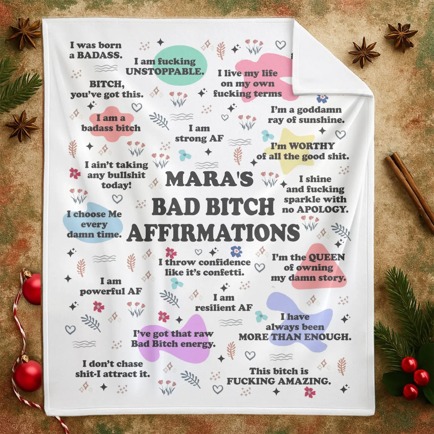 Personalized Blankets Bad Bitch Affirmations - Personalized Funny & Empowering Blanket