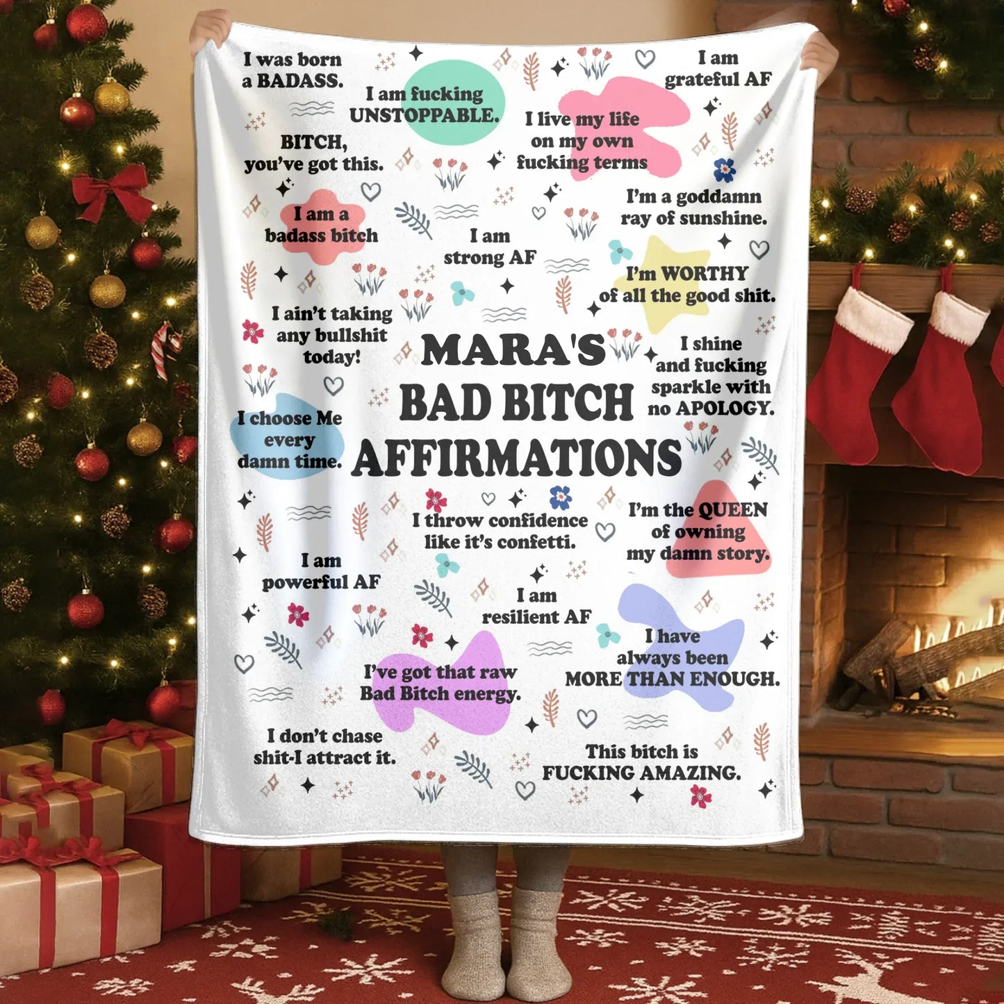 Personalized Blankets Bad Bitch Affirmations - Personalized Funny & Empowering Blanket