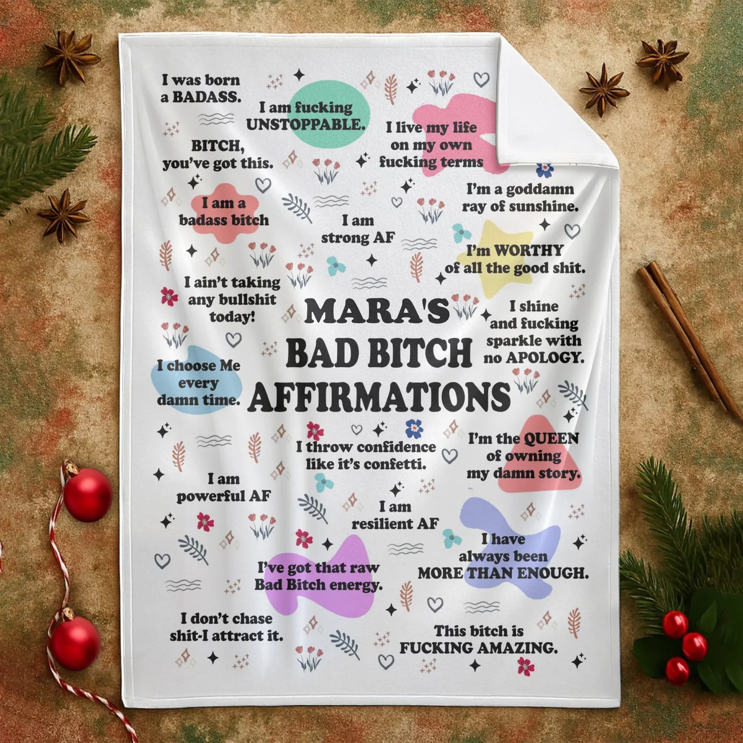 Personalized Blankets Bad Bitch Affirmations - Personalized Funny & Empowering Blanket
