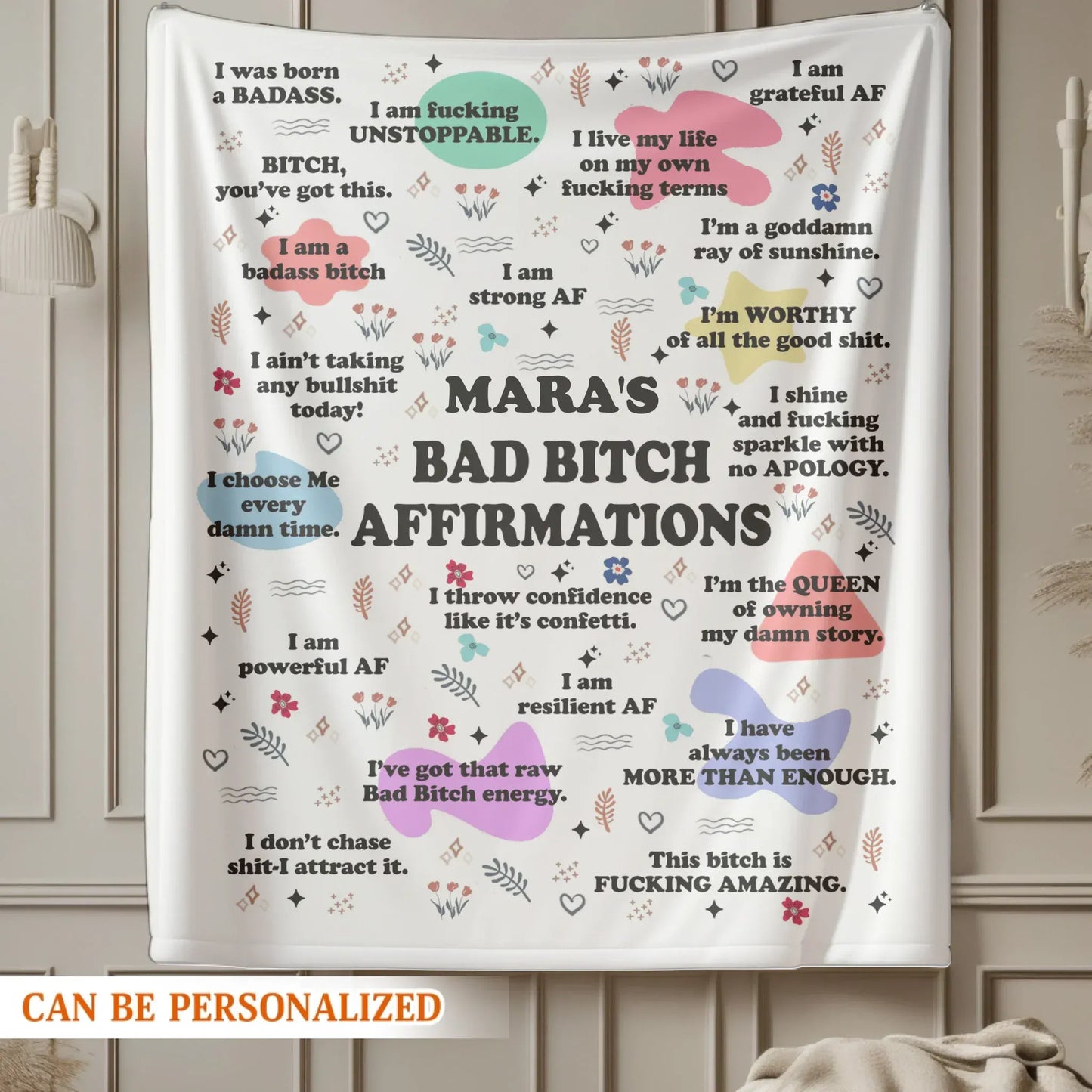 Personalized Blankets Bad Bitch Affirmations - Personalized Funny & Empowering Blanket