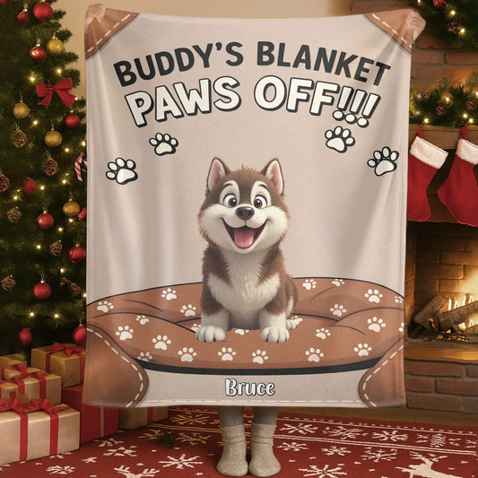 Personalized Blankets Blanket Custom KNT / White / 30x40in / 76x101cm Buddy's Blanket Paws Off - Personalized Cute Dog Cartoon Custom Blanket