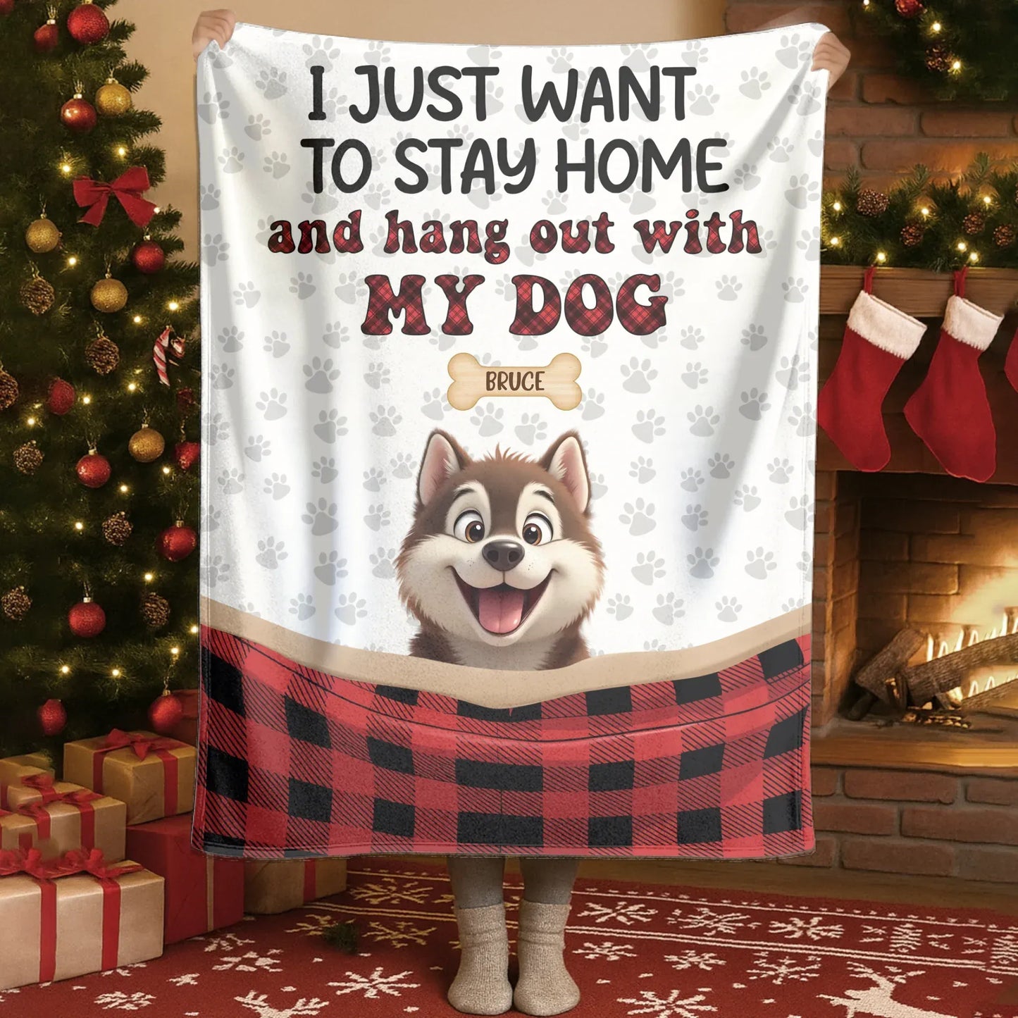 I Just Want To Stay Home - Personalized Multiple Dog Cartoon Custom Blanket