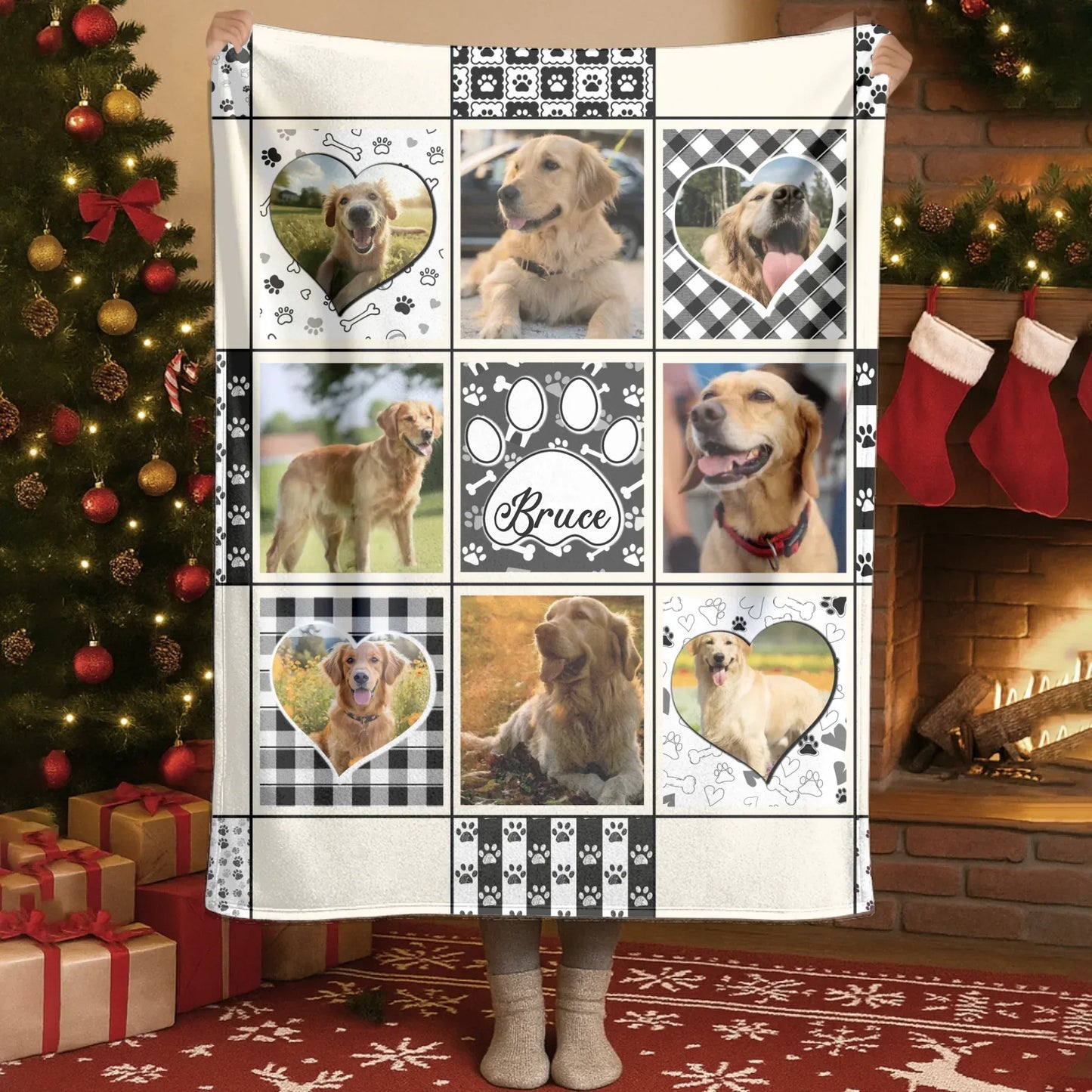 Pawprints of Love - Personalized Dog Collage Photo Blanket