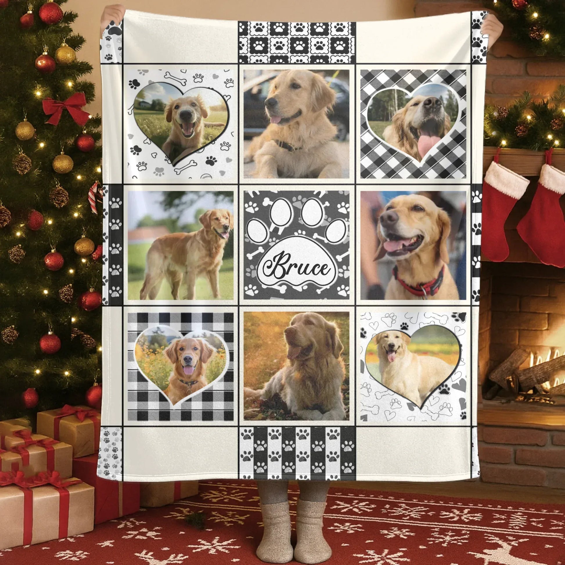 Blanket Custom KNT / White / 30x40in / 76x101cm Pawprints of Love - Personalized Dog Collage Photo Blanket