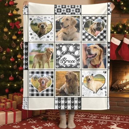 Blanket Custom KNT / White / 30x40in / 76x101cm Pawprints of Love - Personalized Dog Collage Photo Blanket