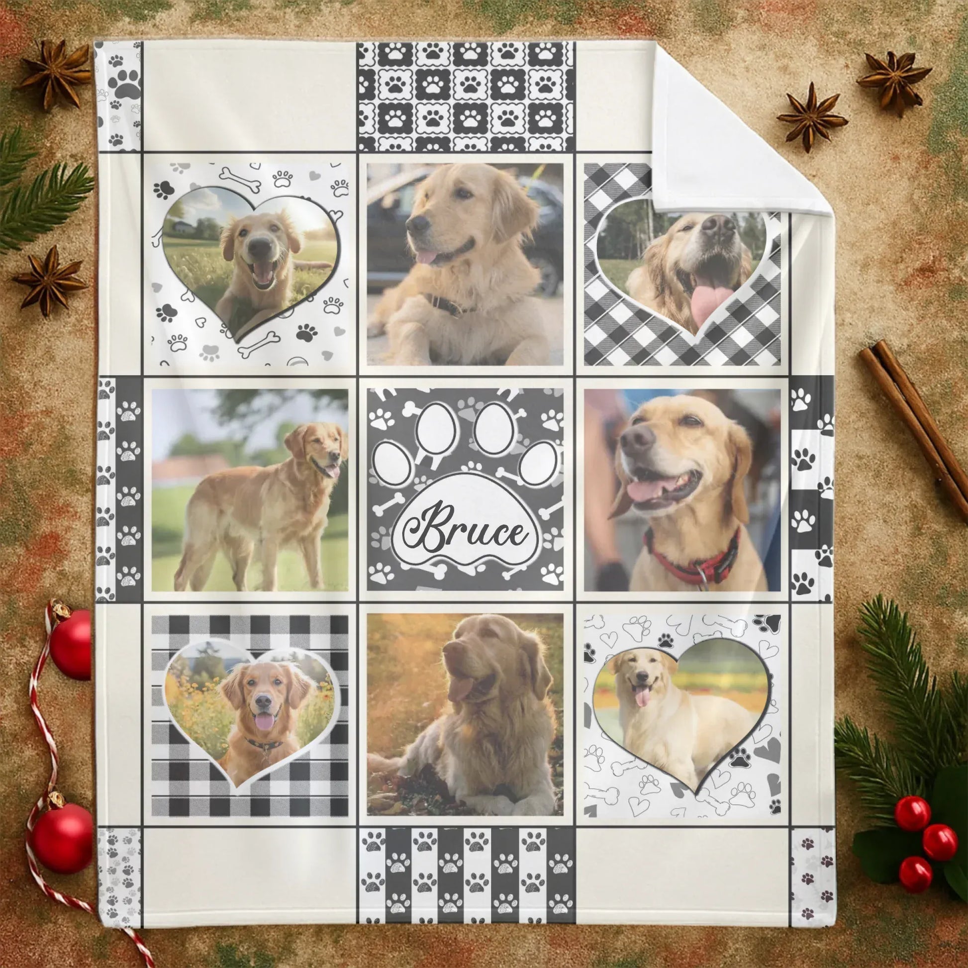Pawprints of Love - Personalized Dog Collage Photo Blanket