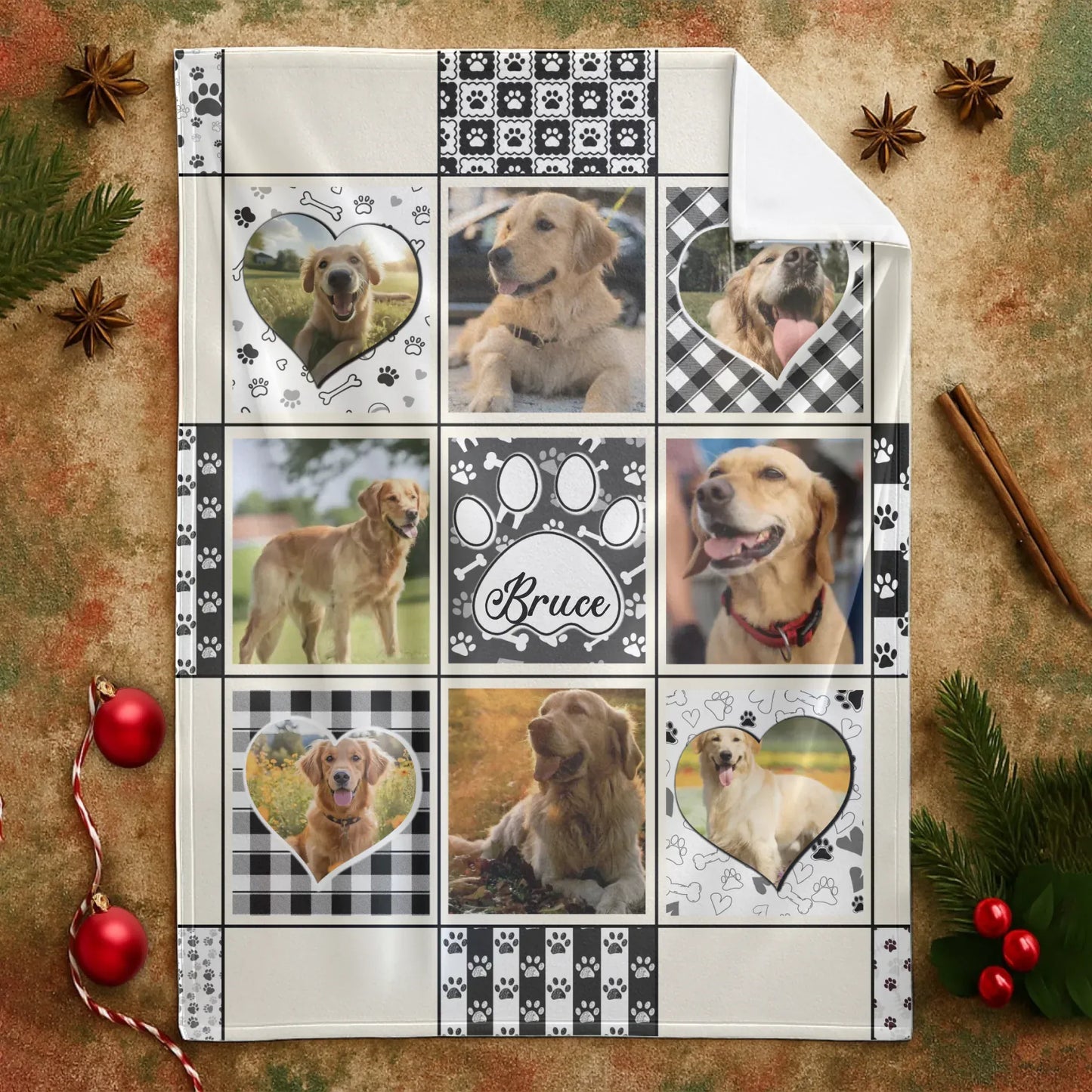 Pawprints of Love - Personalized Dog Collage Photo Blanket
