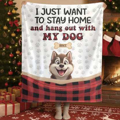 Blanket Custom KNT / White / 30x40in / 76x101cm I Just Want To Stay Home - Personalized Multiple Dog Cartoon Custom Blanket