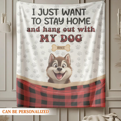 I Just Want To Stay Home - Personalized Multiple Dog Cartoon Custom Blanket