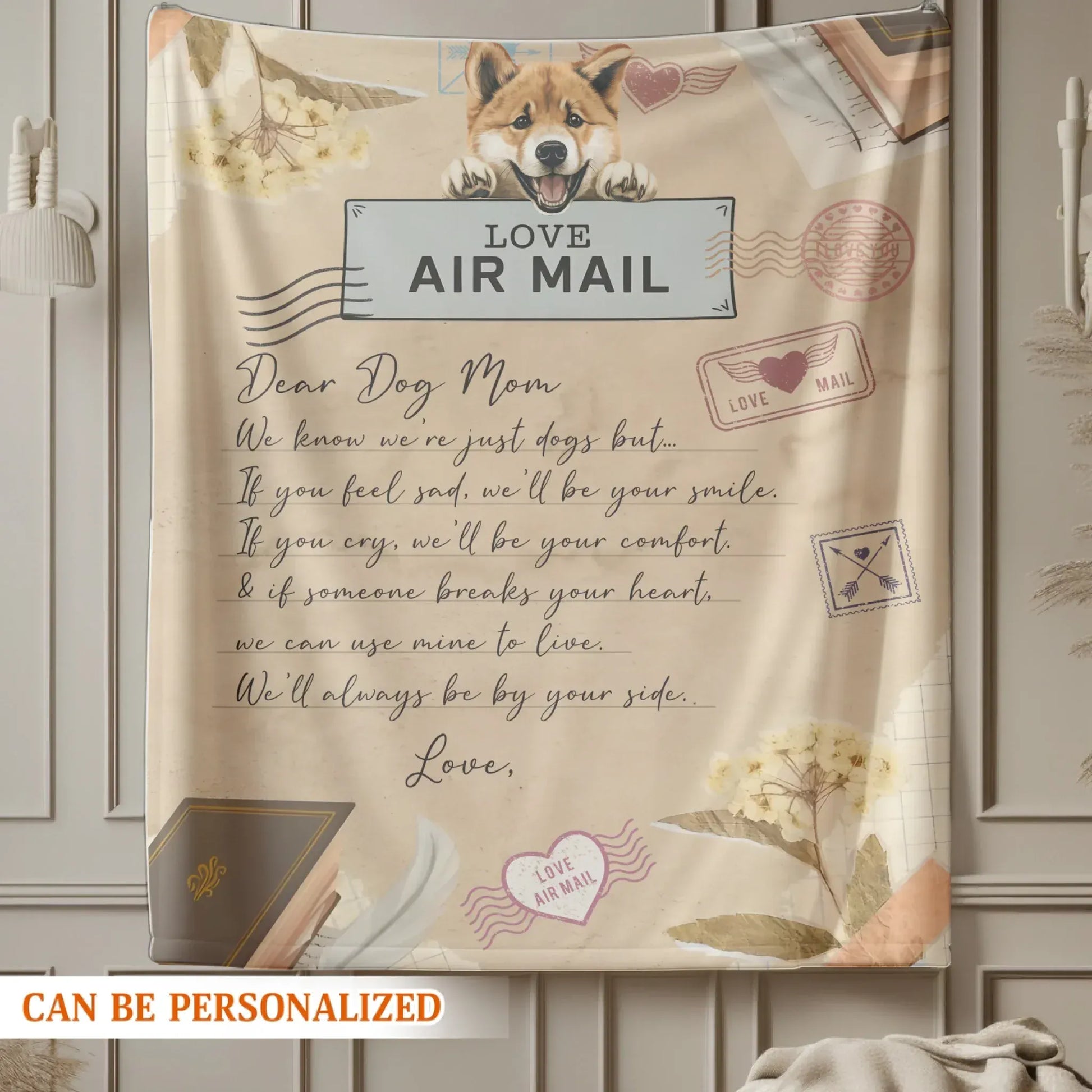 Dear Dog Mom Love Air Mail - Personalized Dog Comfort Letter Blanket