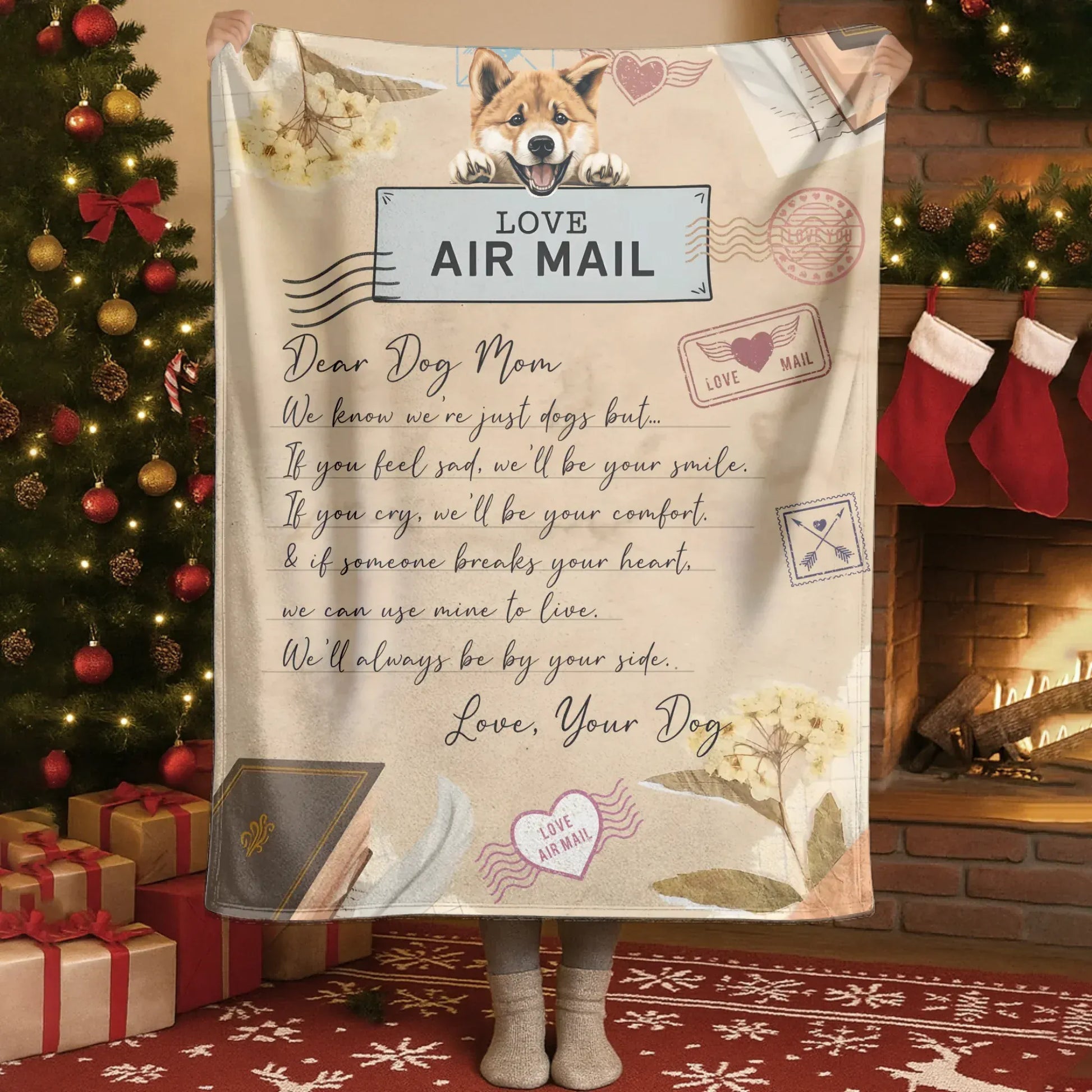 Dear Dog Mom Love Air Mail - Personalized Dog Comfort Letter Blanket