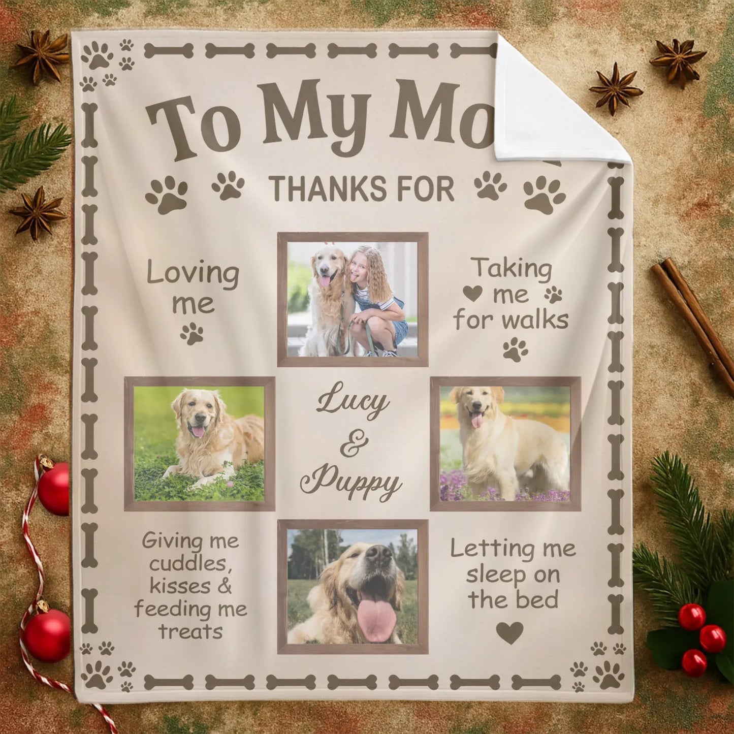 To My Dog Mom - Personalized Dog Collage Photo Blanket
