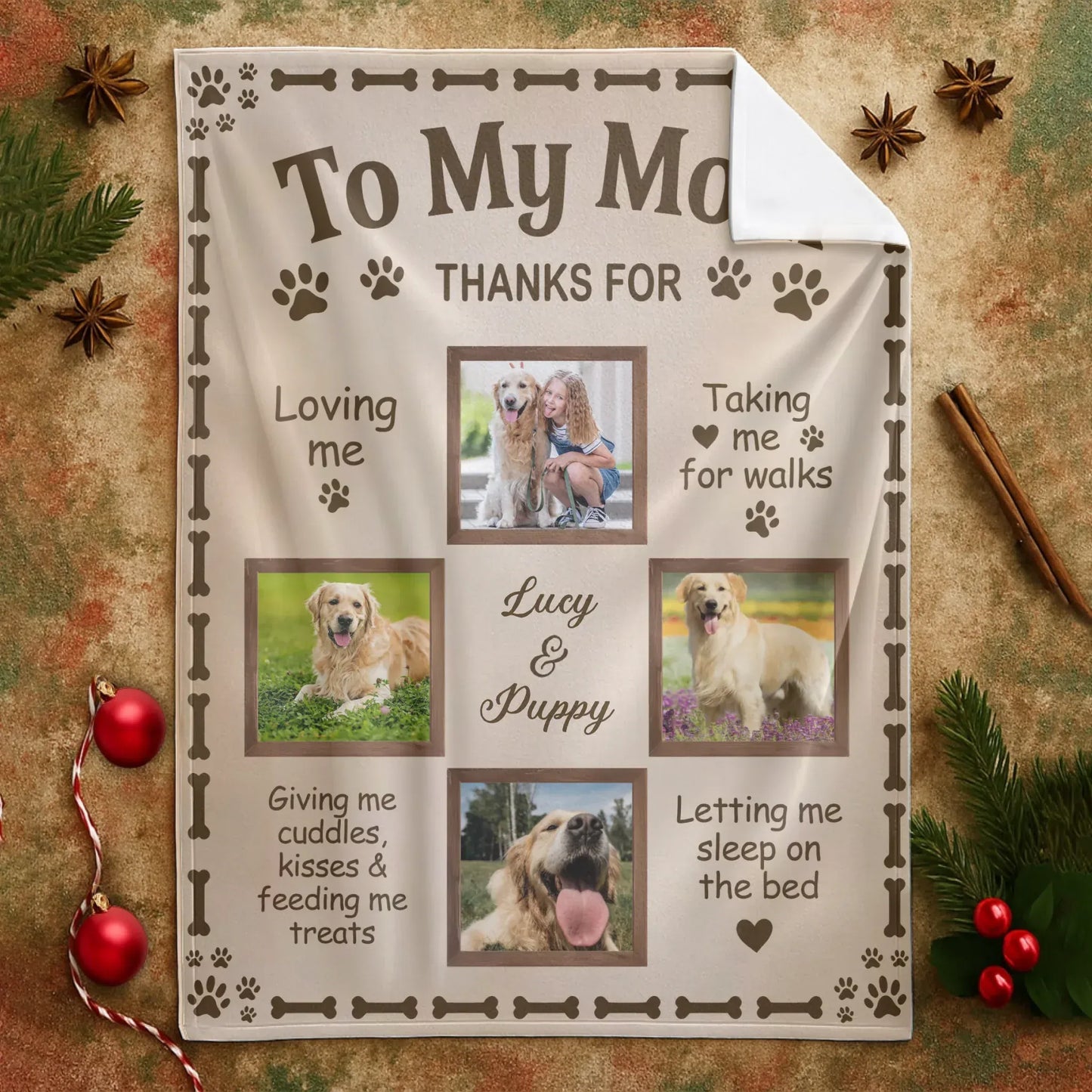 To My Dog Mom - Personalized Dog Collage Photo Blanket