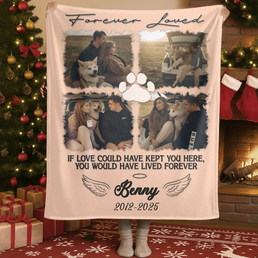 Blanket Custom KNT / White / 30x40in / 76x101cm If Love Could Have Kept You Here - Personalized Dog Memorial Photo Blanket