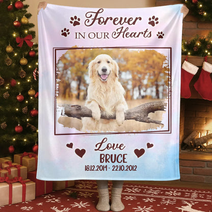 Blanket Custom KNT / White / 30x40in / 76x101cm Forever In Our Hearts - Personalized Dog Memorial Photo Custom Blanket