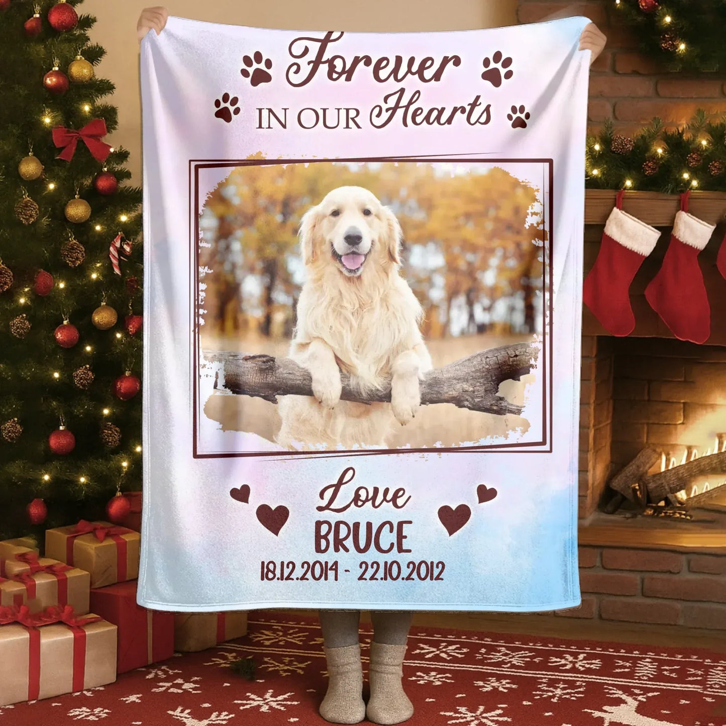 Forever In Our Hearts - Personalized Dog Memorial Photo Custom Blanket