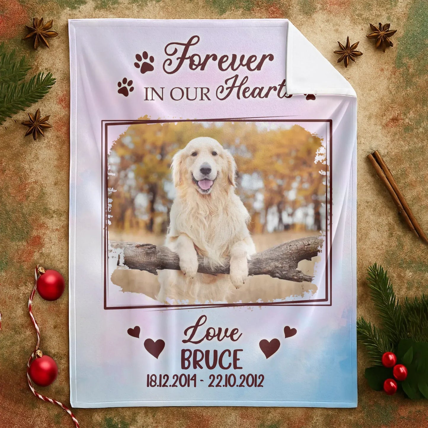 Forever In Our Hearts - Personalized Dog Memorial Photo Custom Blanket