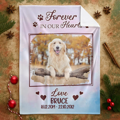 Forever In Our Hearts - Personalized Dog Memorial Photo Custom Blanket