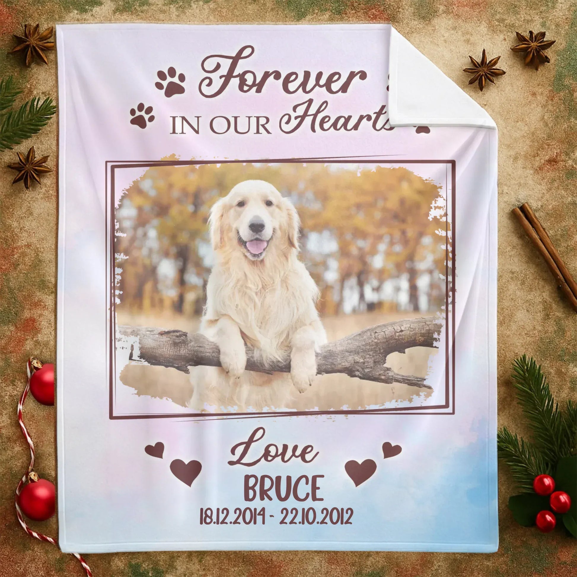 Forever In Our Hearts - Personalized Dog Memorial Photo Custom Blanket