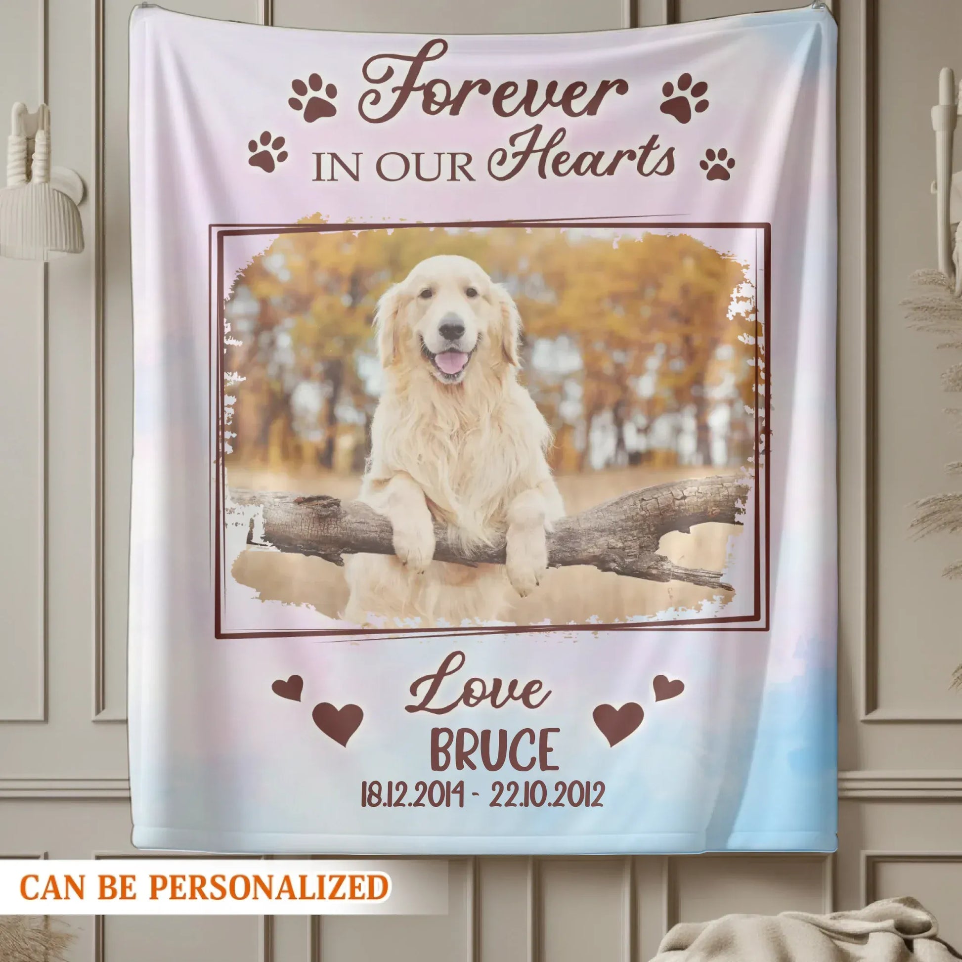 Forever In Our Hearts - Personalized Dog Memorial Photo Custom Blanket