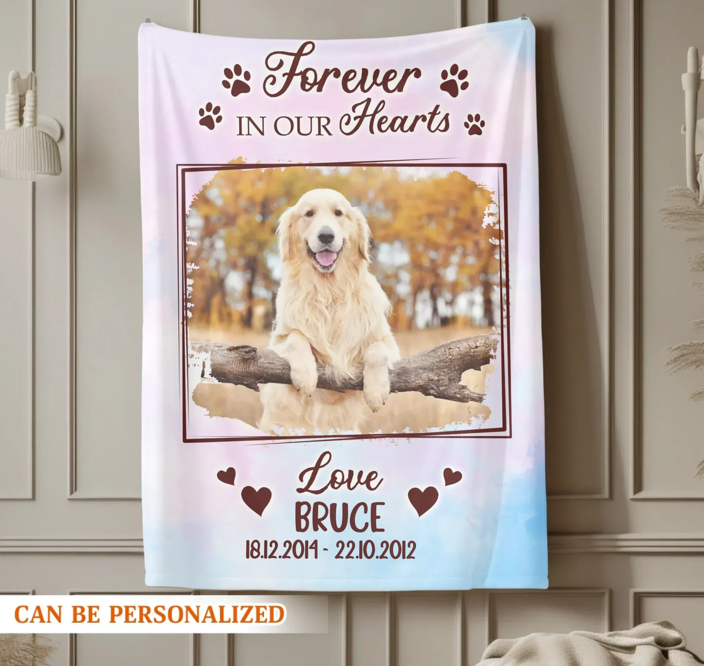 Forever In Our Hearts - Personalized Dog Memorial Photo Custom Blanket