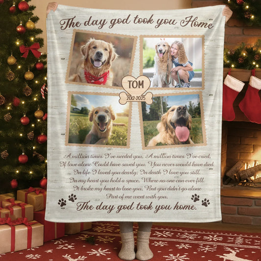 Personalized Blankets Blanket Custom KNT / White / 30x40in / 76x101cm The Day God Took You Home – Personalized Dog Memorial Photo Custom Blanket