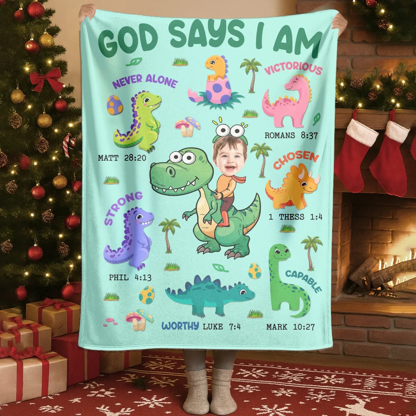 Personalized Blankets God Says I Am – Personalized Baby Name Christian Dinosaur Cute Blanket