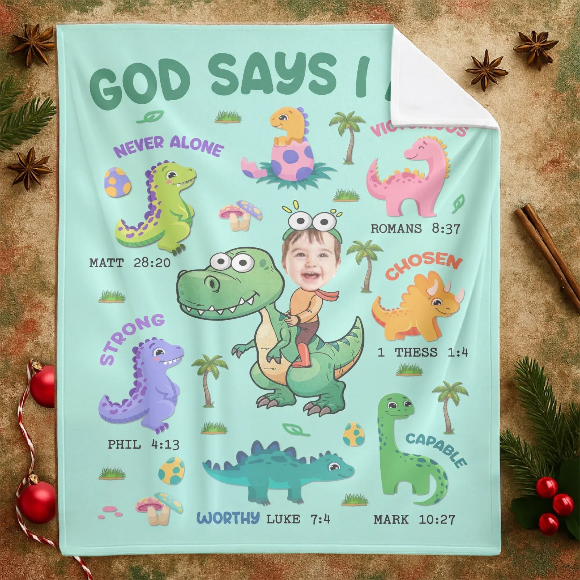 Personalized Blankets God Says I Am – Personalized Baby Name Christian Dinosaur Cute Blanket