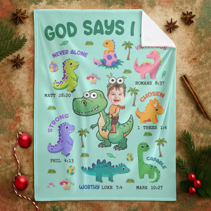 Personalized Blankets God Says I Am – Personalized Baby Name Christian Dinosaur Cute Blanket