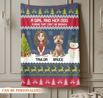 A Bond That Can't Be Broken - Personalized Christmas Dog Mom Blanket