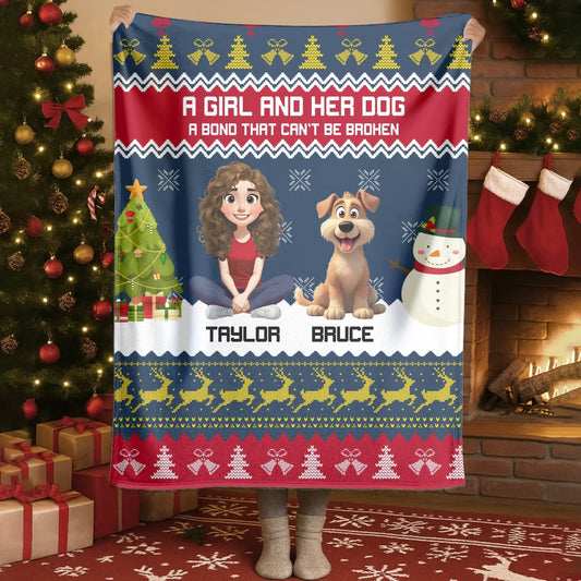 Blanket Custom KNT / White / 30x40in / 76x101cm A Bond That Can't Be Broken - Personalized Christmas Dog Mom Blanket