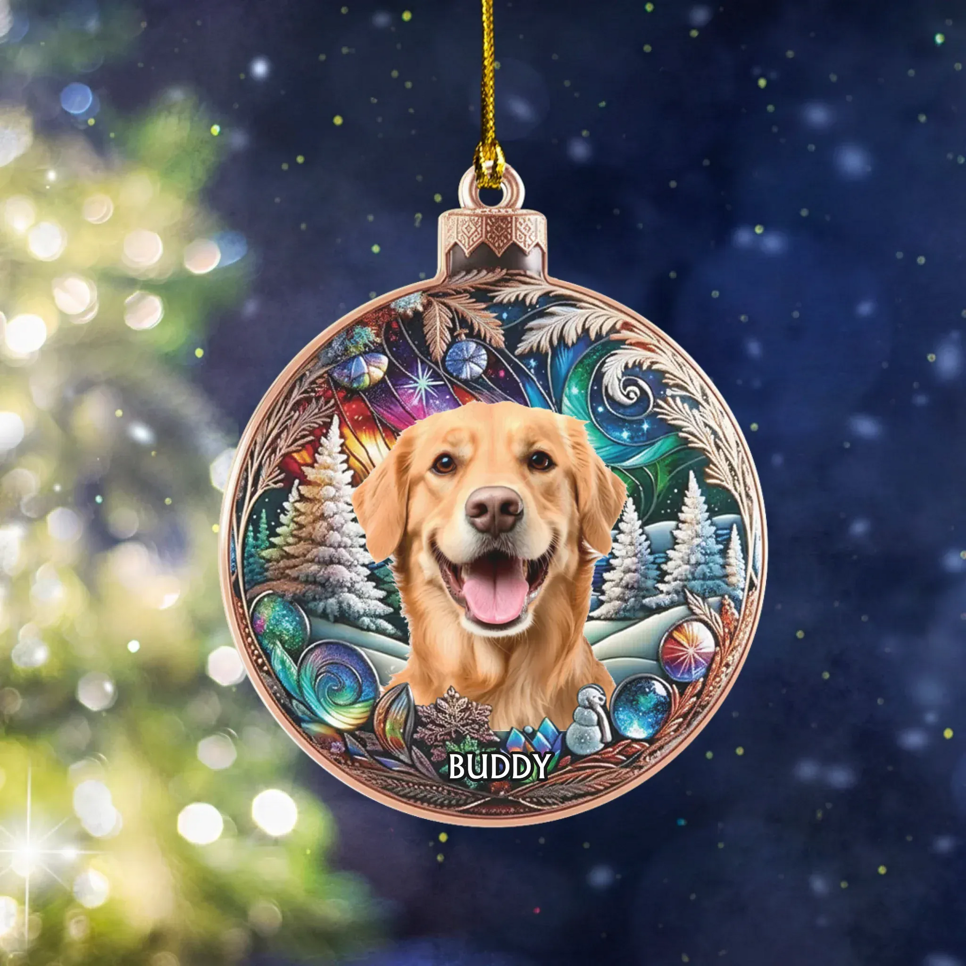 Personalized Ornaments Ornament Acrylic DMT / Glass / 3.5in / 8.9cm Magical Midnight Winter Forest - Personalized Photo Acrylic Ornament