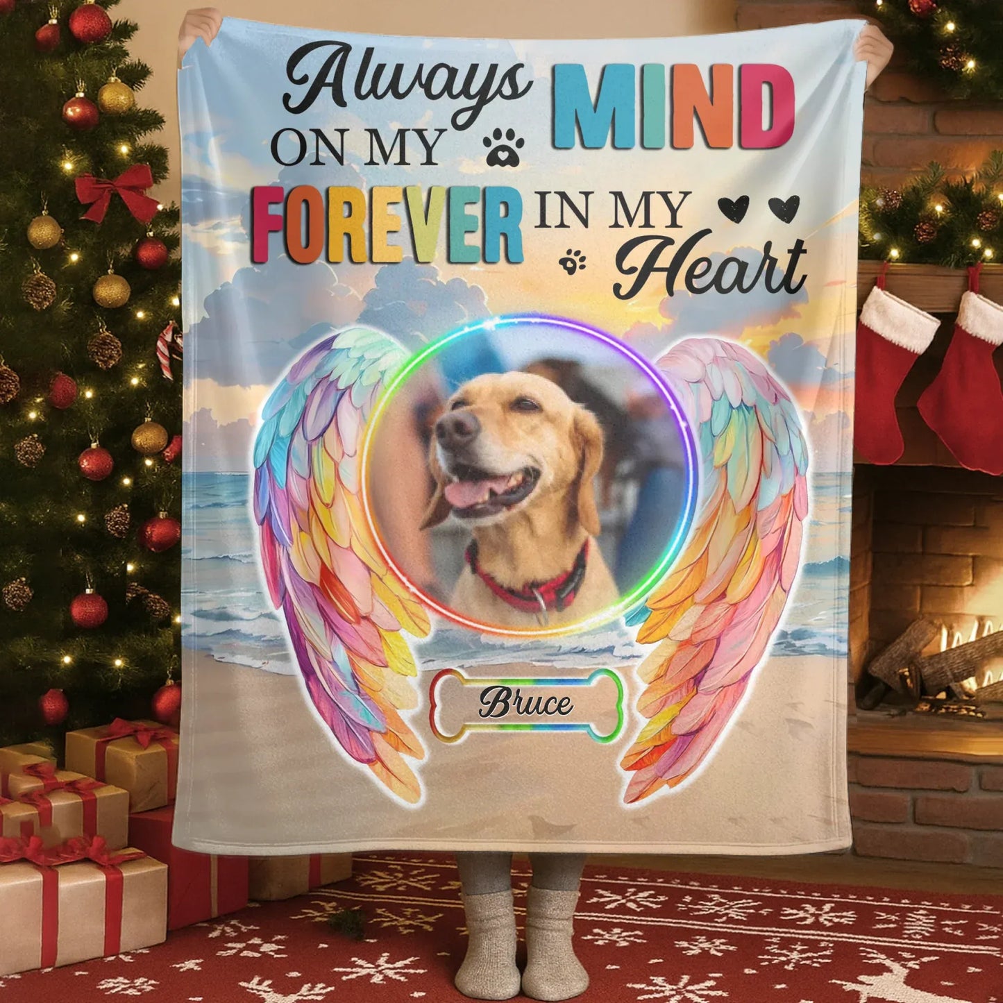 Personalized Blankets Blanket Custom KNT / White / 30x40in / 76x101cm Always On My Mind, Forever In My Heart – Personalized Rainbow Angel Dog Memorial Custom Blanket
