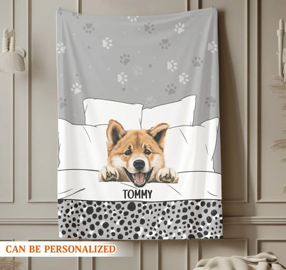 Personalized Blankets Dog Snuggling In Bed - Personalized Multiple Pet Name Blanket
