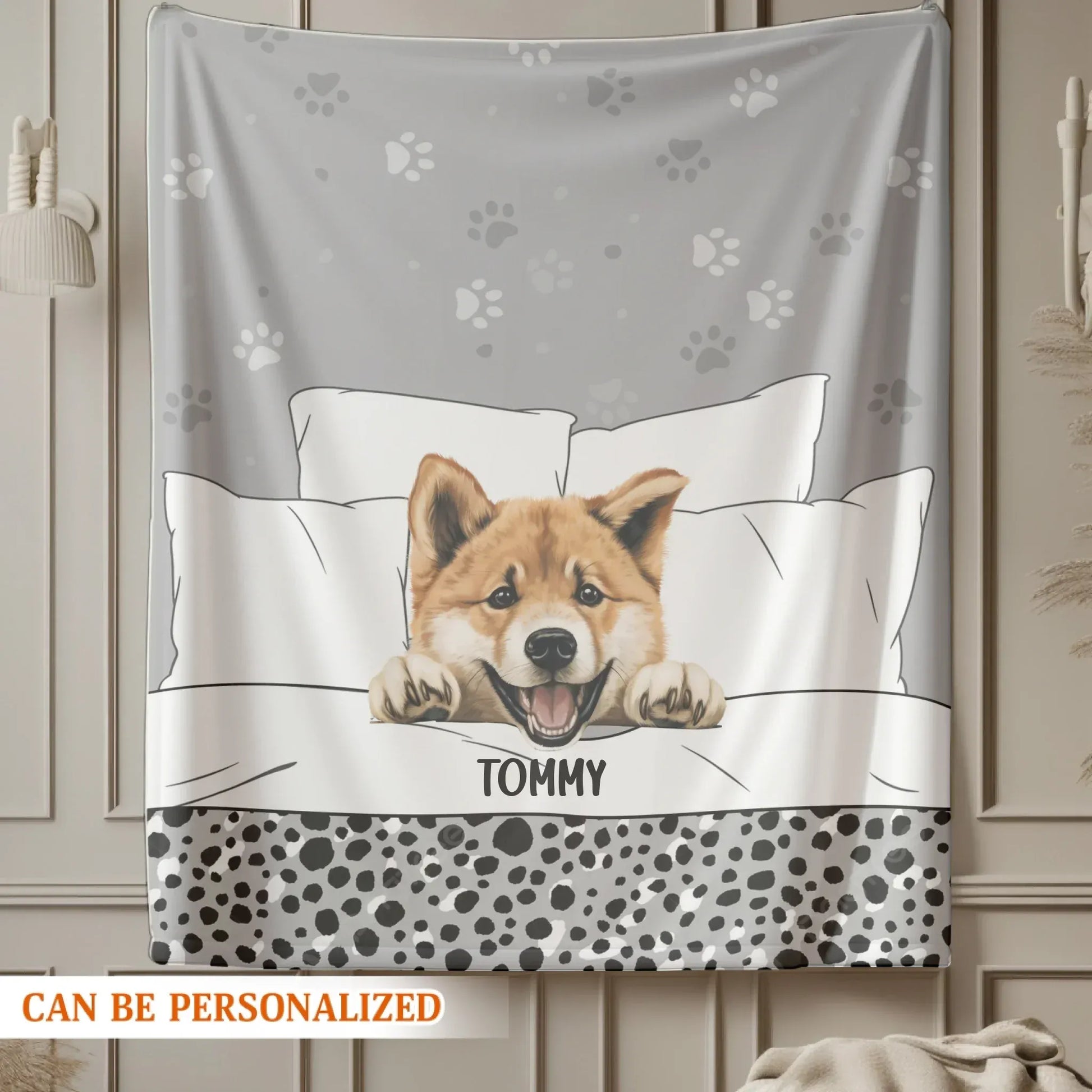 Personalized Blankets Dog Snuggling In Bed - Personalized Multiple Pet Name Blanket