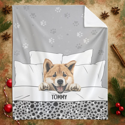 Personalized Blankets Dog Snuggling In Bed - Personalized Multiple Pet Name Blanket