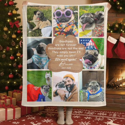 Personalized Blankets Blanket Custom KNT / White / 30x40in / 76x101cm Goodbyes Are Not Forever, We Meet Again! – Personalized Dog Memorial Photo Collage Custom Blanket
