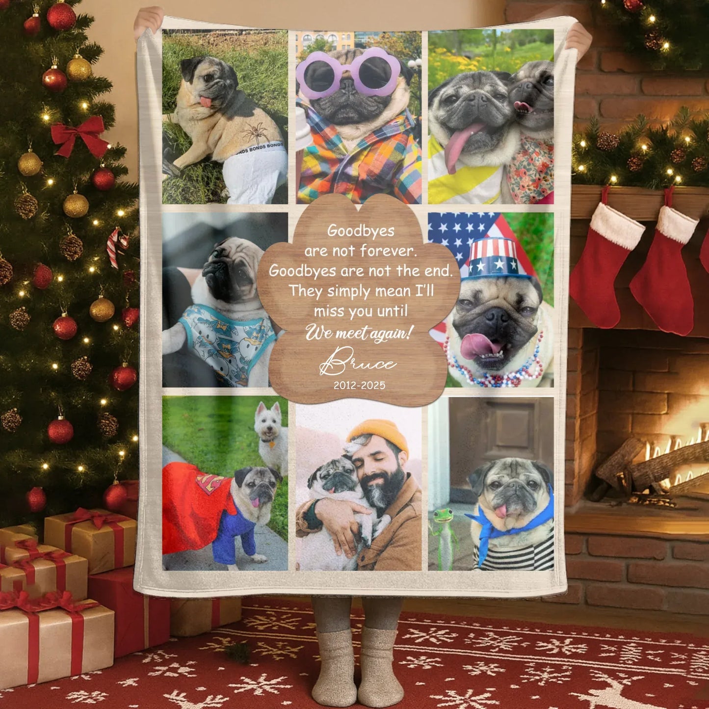 Personalized Blankets Goodbyes Are Not Forever, We Meet Again! – Personalized Dog Memorial Photo Collage Custom Blanket