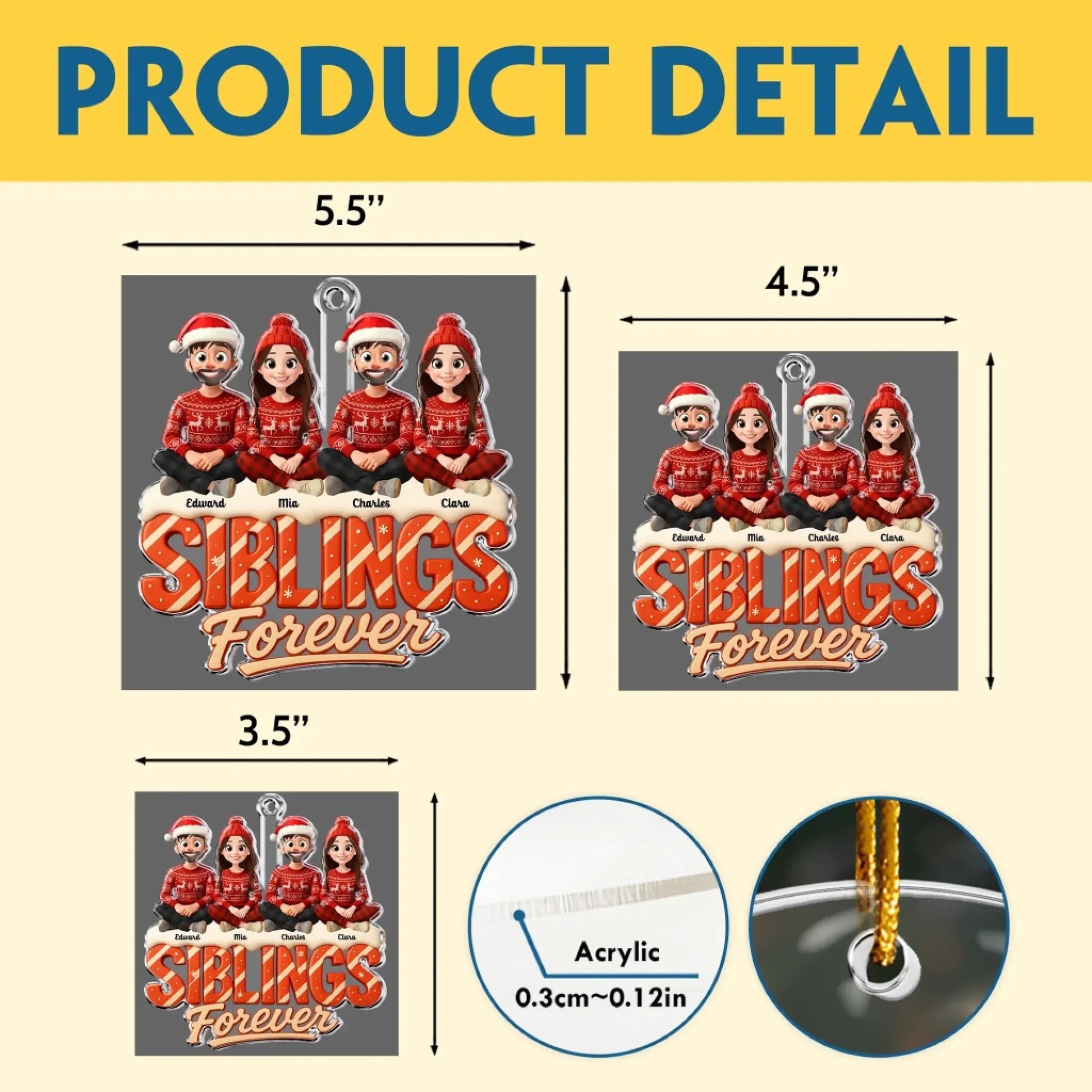 Siblings Sisters Forever Theme 2025 - Personalized Acrylic Ornament