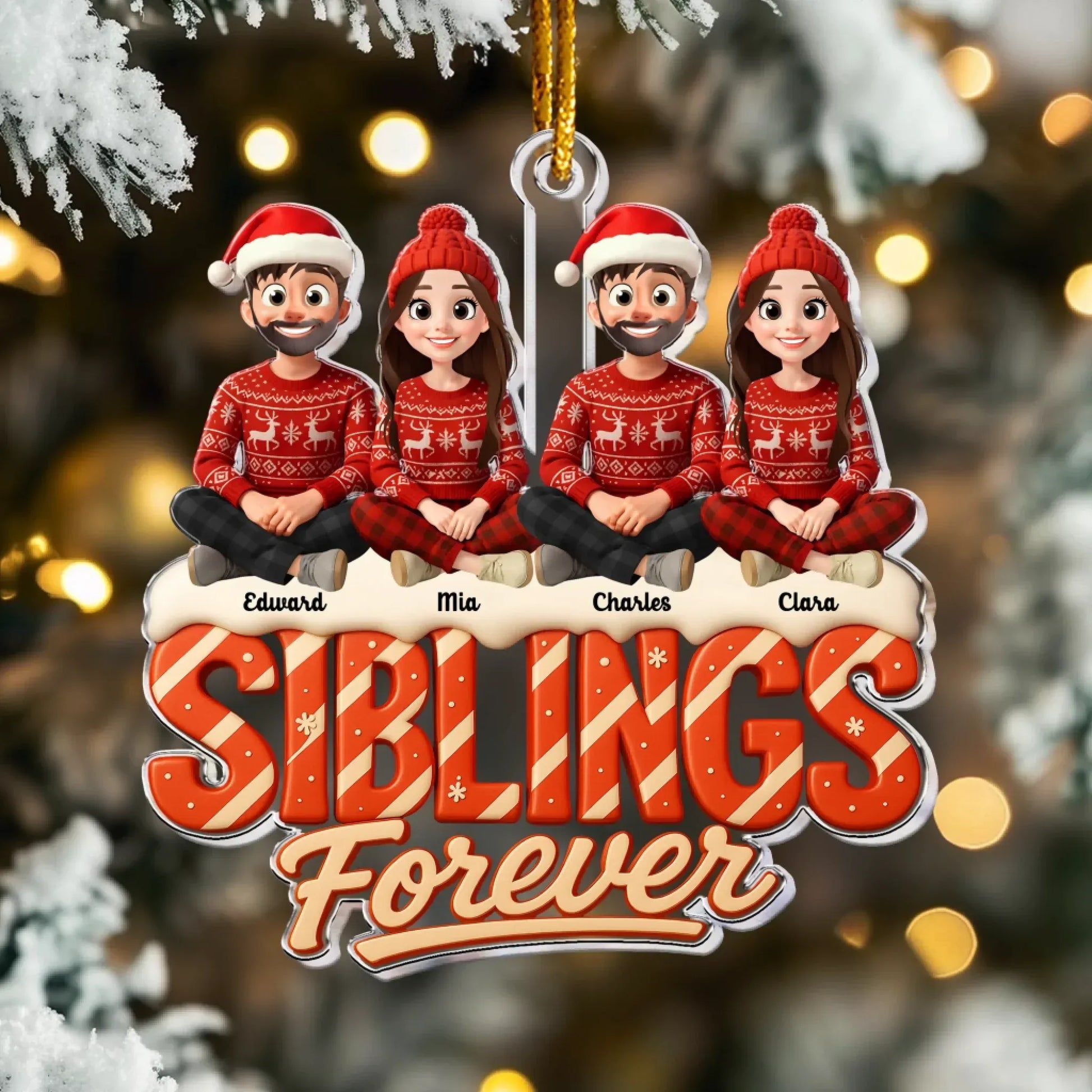 Siblings Sisters Forever Theme 2025 - Personalized Acrylic Ornament