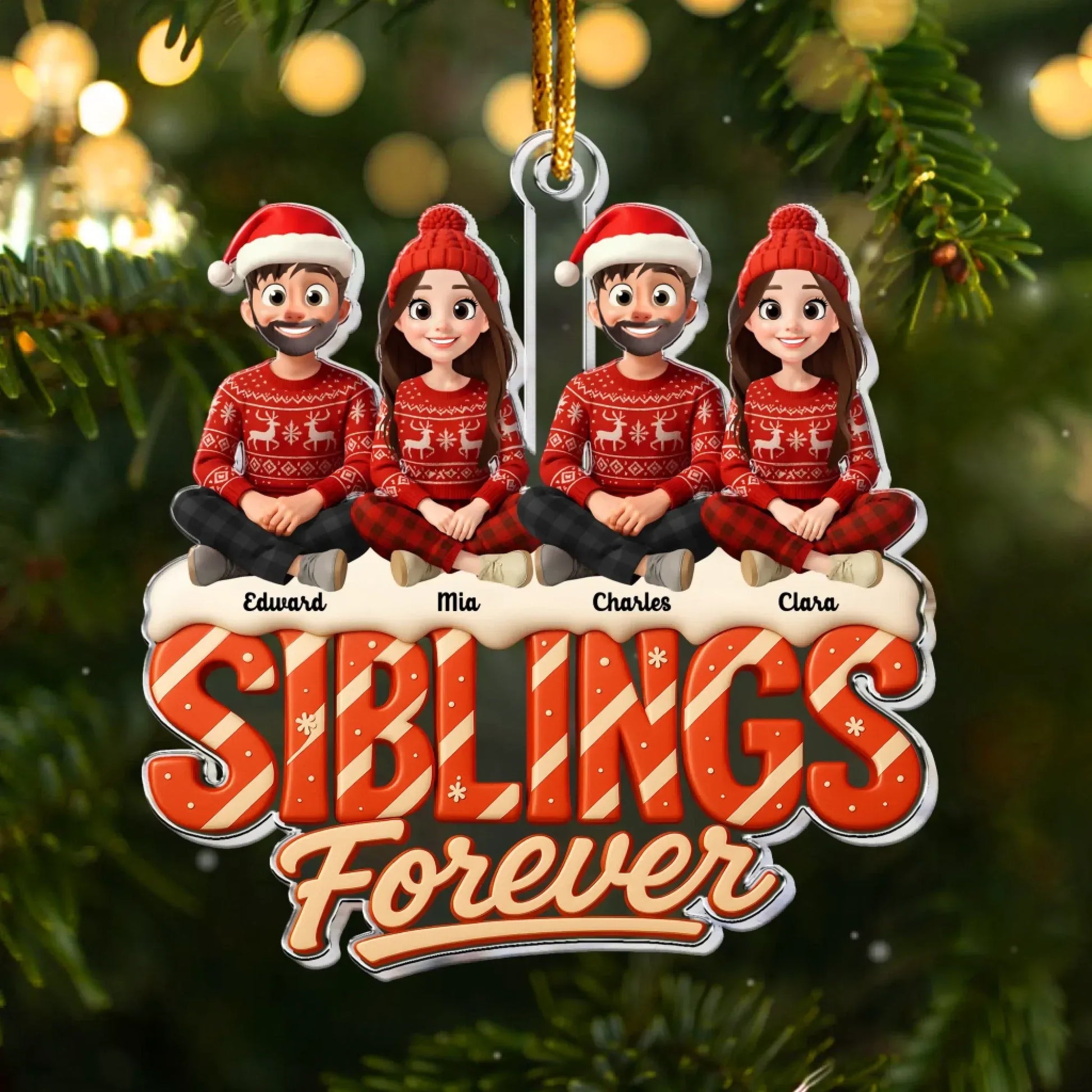 Siblings Sisters Forever Theme 2025 - Personalized Acrylic Ornament