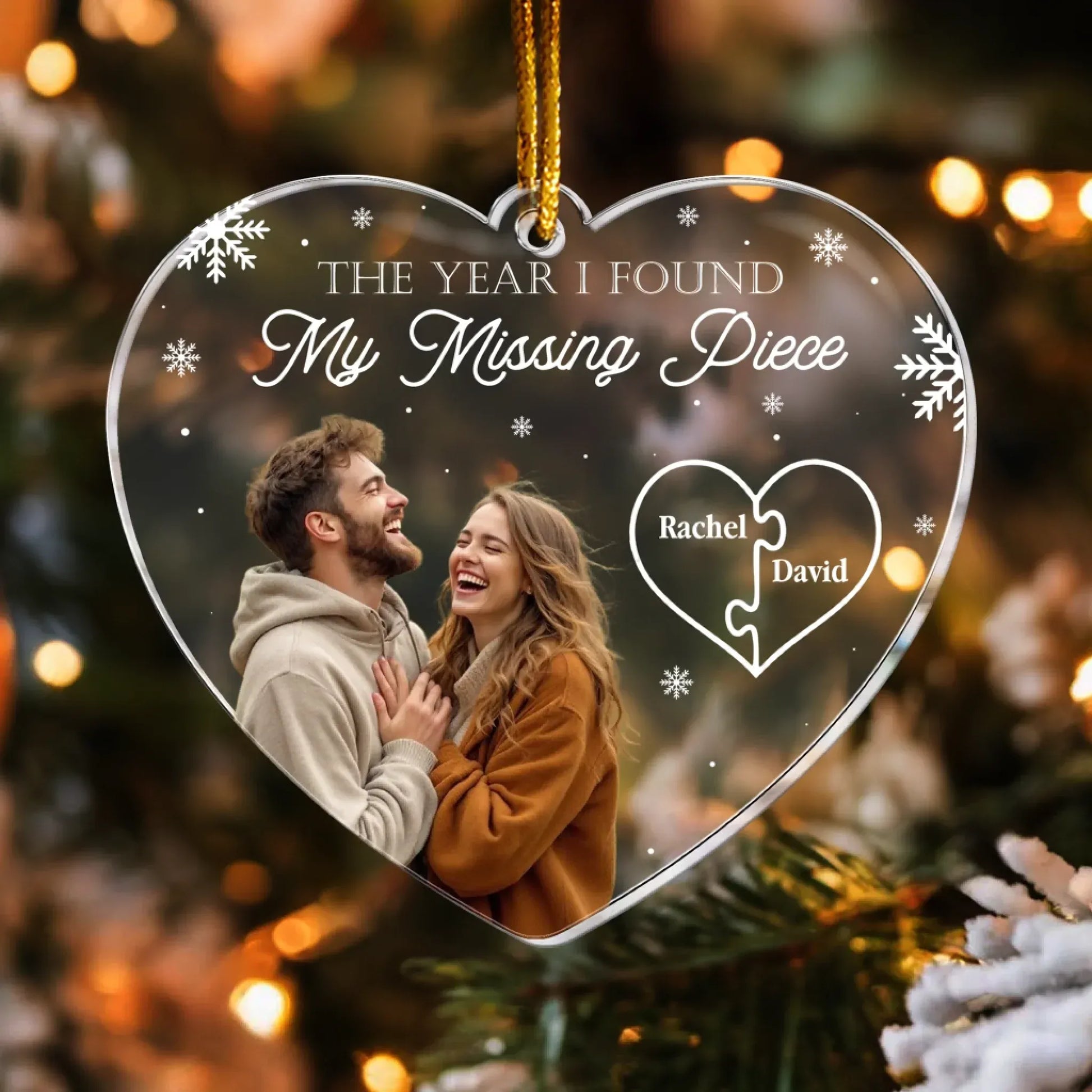 The Year I Found My Missing Piece Couples - Personalized Heart Shape Acrylic Photo Ornament