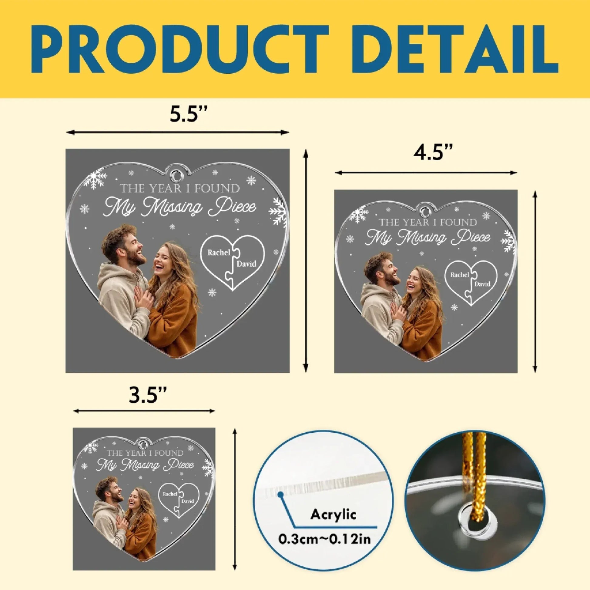 The Year I Found My Missing Piece Couples - Personalized Heart Shape Acrylic Photo Ornament